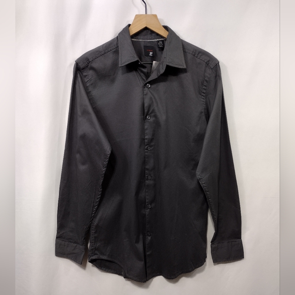 NWT JF Button Front Dress Shirt Mens S Black Office Career Business Minimalist